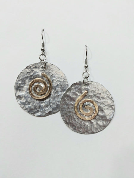 Handcrafted Hammered Gold and Silver Aluminum Earrings