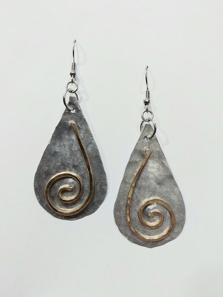 Handcrafted Hammered Gold and Silver Aluminum Earrings