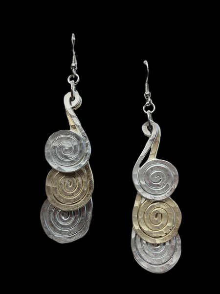 Handcrafted Hammered Gold and Silver Aluminum Earrings