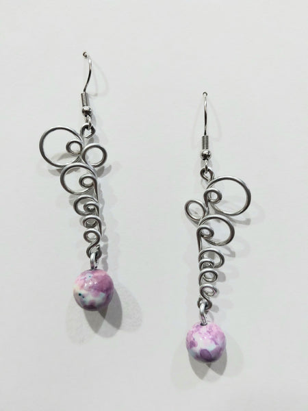 Handcrafted Aluminum Wire Earrings with Bead