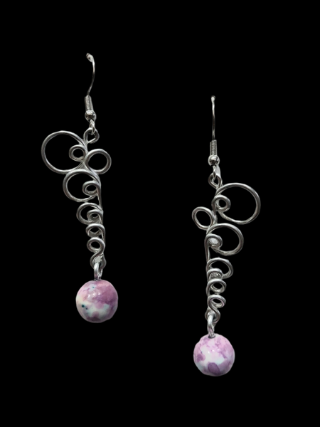 Handcrafted Aluminum Wire Earrings with Bead