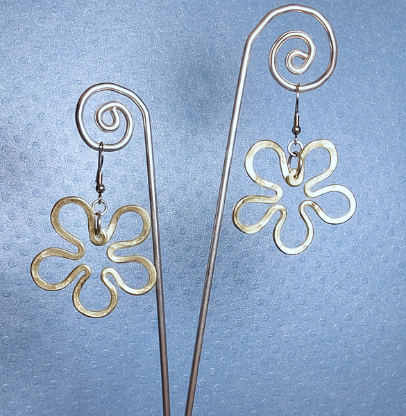 Handcrafted Gold Tone Aluminum Flower Earrings