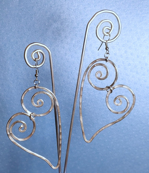 Handcrafted Hammered Aluminum Extra Large Heart Earrings