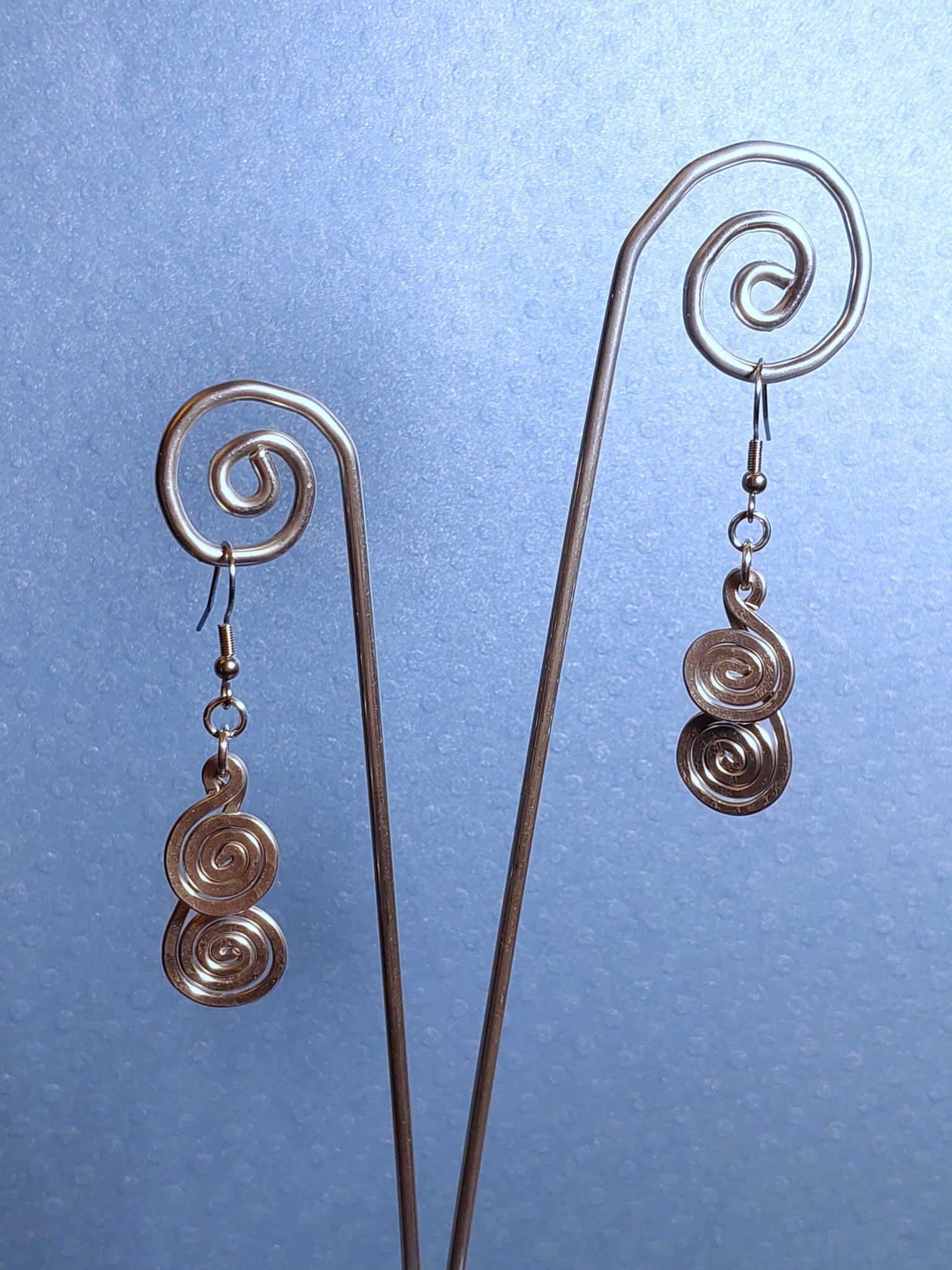 Handcrafted Hammered Aluminum Small Double Swirl Earrings