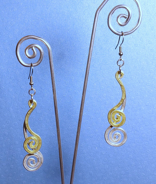 Handcrafted Hammered Two Tone Aluminum Swirl Earrings