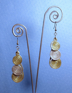 Handcrafted Hammered Two Tone Aluminum Triple Swirl Earrings