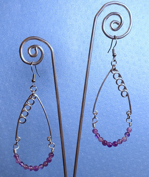 Handcrafted Aluminum Wire Earrings with Amethyst Beads