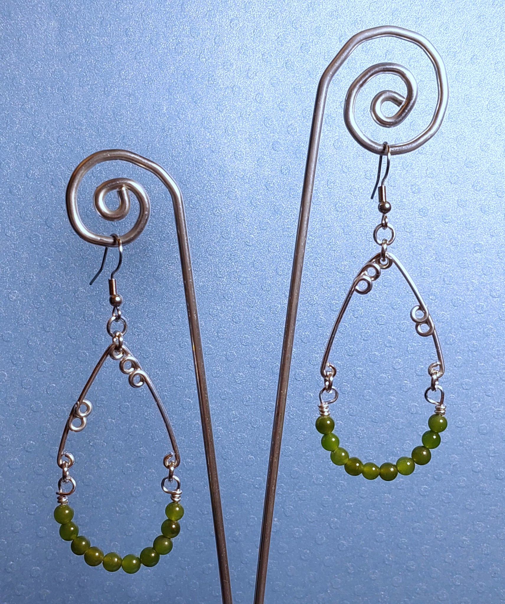 Handcrafted Aluminum Wire Earrings with Jade Beads