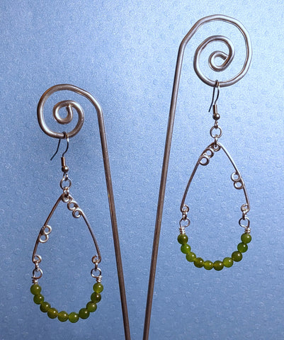 Handcrafted Aluminum Wire Earrings with Jade Beads