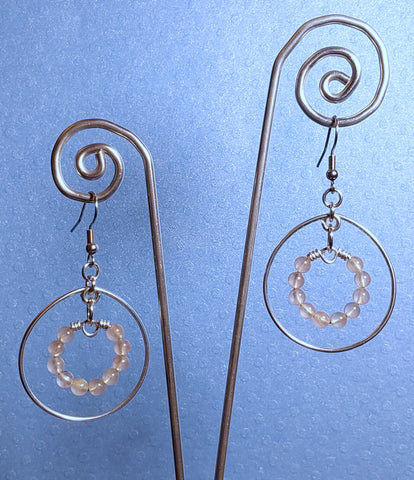 Handcrafted Aluminum Wire Earrings with Rose Quartz Beads