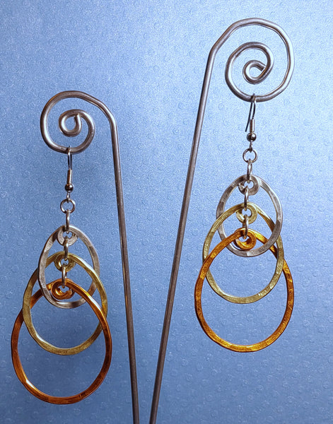 Handcrafted Hammered Tri Color Aluminum Earrings