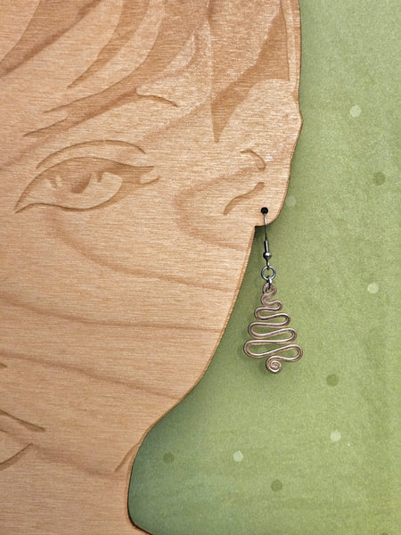 Handcrafted Holiday Earrings- Small Hammered Gold Swirl Tree on Surgical Steel Ear Wires