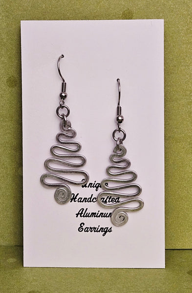 Handcrafted Holiday Earrings- Small Hammered Aluminum Swirl Tree on Surgical Steel Ear Wires