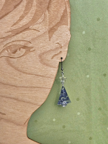 Handcrafted Holiday Earrings- Hammered Aluminum Tree with clear Gold Star on Surgical Steel Ear Wires