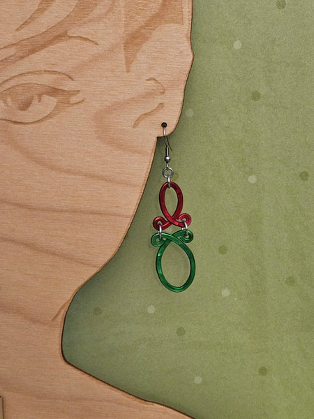 Handcrafted Holiday Earrings- Hammered Red and Green Aluminum on Surgical Steel Ear Wires