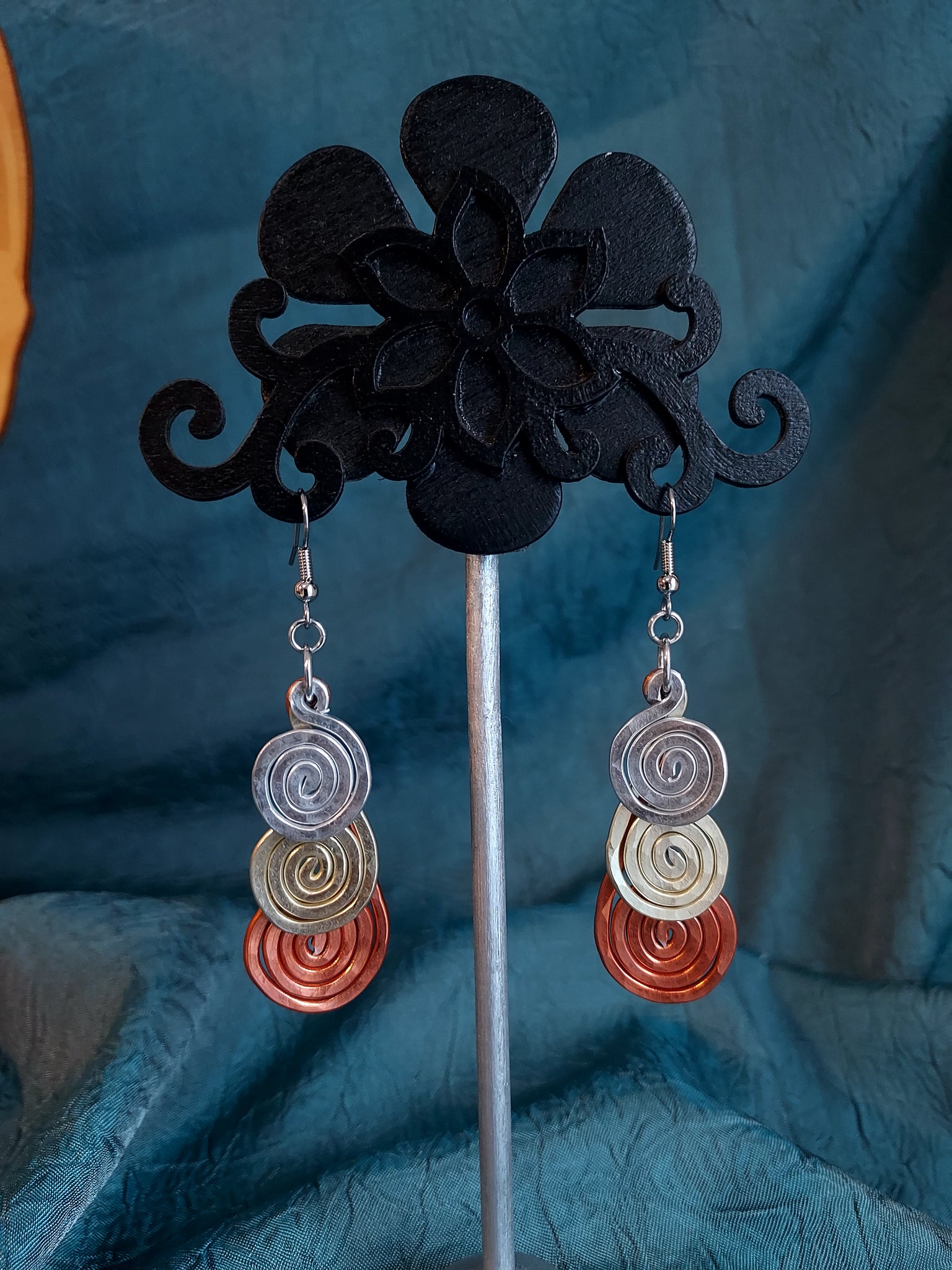 Handmade Hammered Tri Color Aluminum Earrings on Surgical Steel Ear wires
