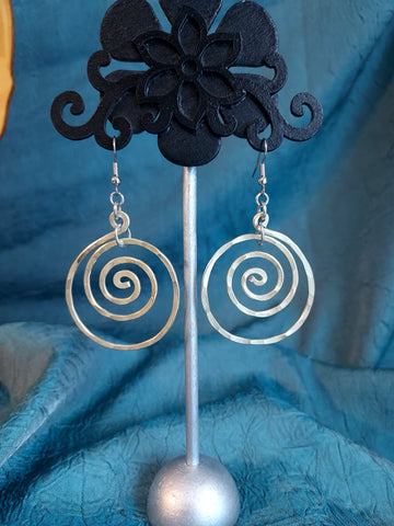 Handmade Hammered Gold Aluminum Swirl Earrings on Surgical Steel Ear wires