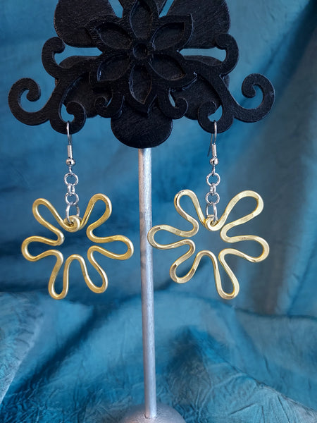 Handmade Hammered Gold Aluminum Flower Earrings on Surgical Steel Ear wires