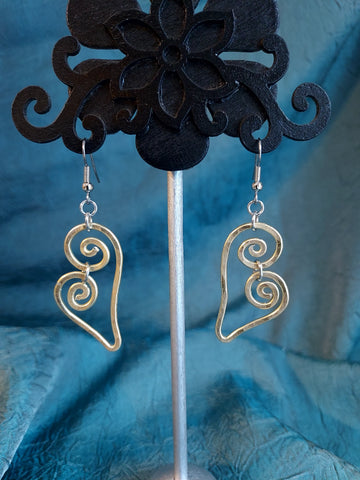 Handmade Hammered Gold Aluminum Heart Earrings on Surgical Steel Ear wires