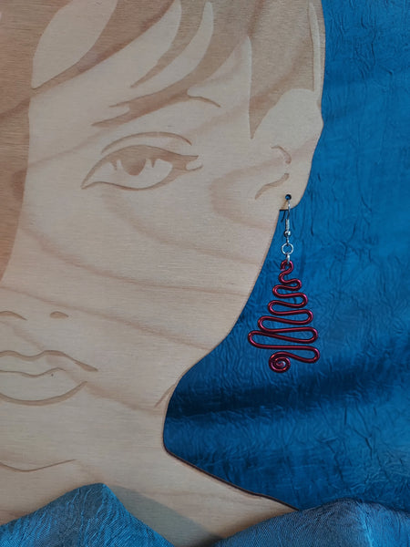 Handmade Red Aluminum Holiday Tree Earrings on Surgical Steel Ear wires